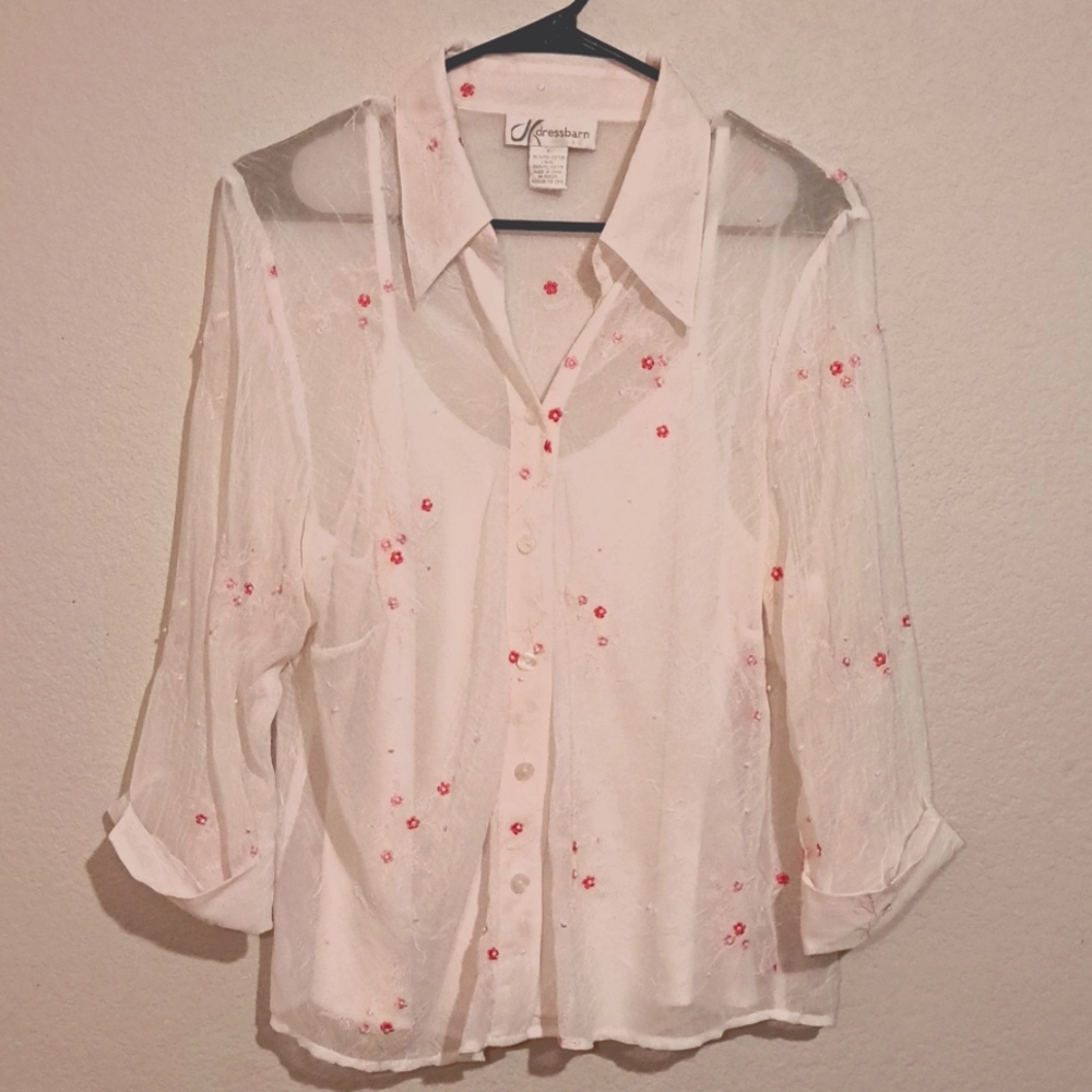 Dressbarn sheer blouse with attached tank. Delicate flower and embellishments